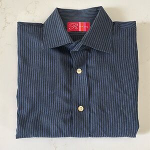5/$25 Rufus Navy & Charcoal Striped Buttondown Dress Shirt